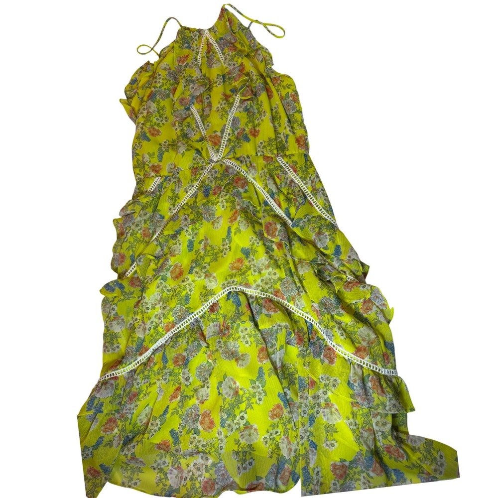 Marissa Webb Collective Floral Ruffle Halter Maxi Dress Yellow Size 8